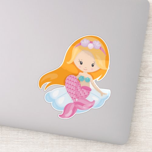 Little Mermaid Cute Mermaid Orange Hair Shells Sticker