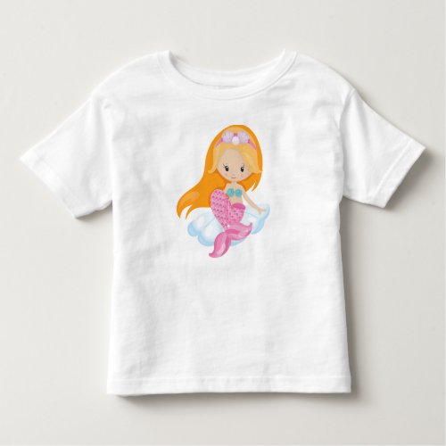 Little Mermaid Cute Mermaid Orange Hair Shells Toddler T_shirt