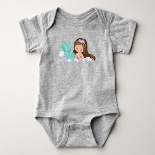 Little Mermaid Cute Mermaid Shells Brown Hair Baby Bodysuit