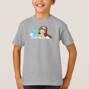 Little Mermaid, Cute Mermaid, Shells, Brown Hair T-Shirt