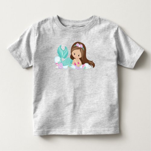 Little Mermaid Cute Mermaid Shells Brown Hair Toddler T_shirt