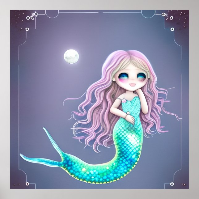 Little Mermaid cute teal tail gift  Poster (Front)