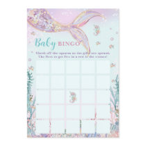 Little Mermaid Girl Baby Shower Bingo Game Note Card