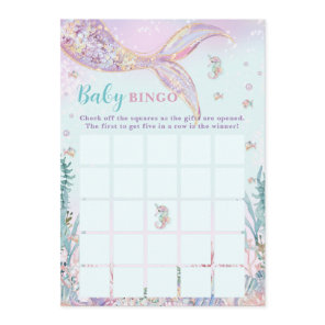 Little Mermaid Girl Baby Shower Bingo Game Note Card