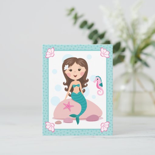 Little mermaid girl cute flat thank you note cards | Zazzle