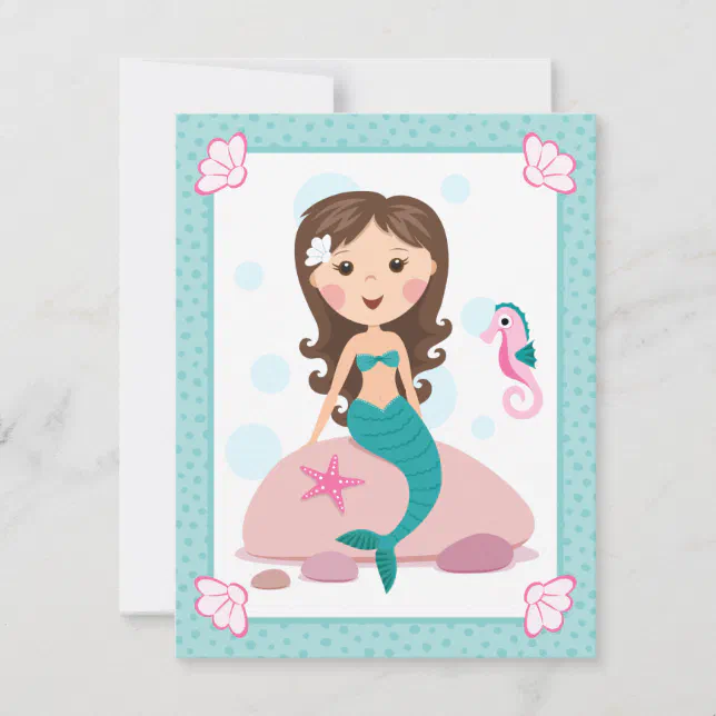 Little mermaid girl cute flat thank you note cards | Zazzle