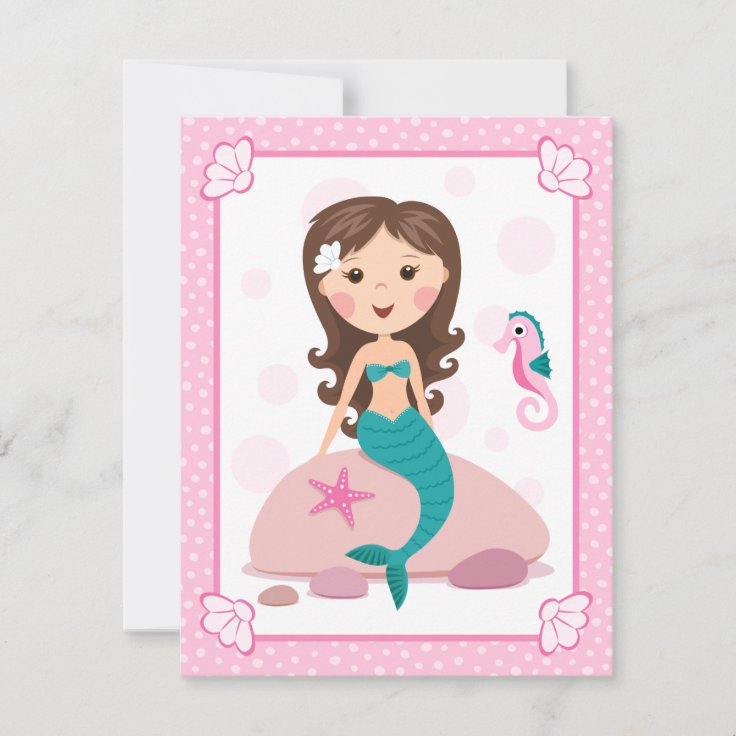 Little mermaid girl cute girly birthday invitation | Zazzle