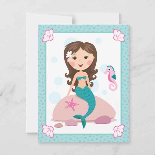 Little mermaid girl cute girly birthday invitation (Front)