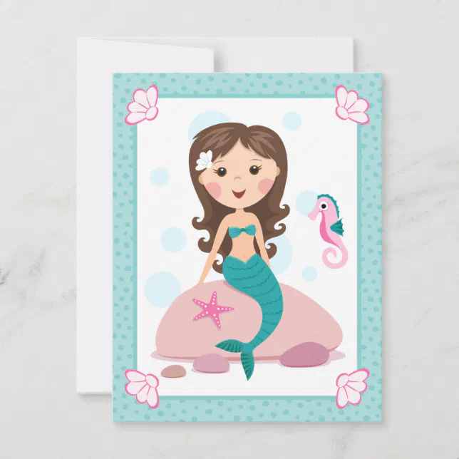 Little mermaid girl cute girly birthday invitation | Zazzle