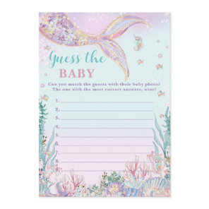 Little Mermaid Girl Shower Guess the Baby Game Note Card
