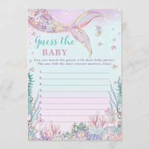 Little Mermaid Girl Shower Guess the Baby Game Note Card
