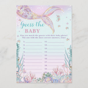 Little Mermaid Girl Shower Guess the Baby Game Note Card