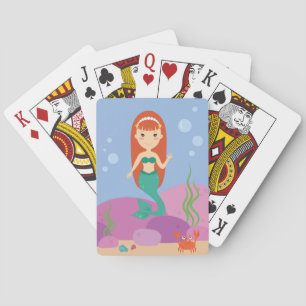 Little mermaid girl underwater ocean poker cards