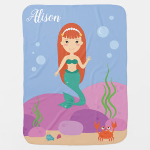 Little mermaid girl underwater waving girl blanket
