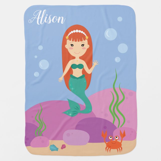 Little mermaid girl underwater waving girl blanket (Front)