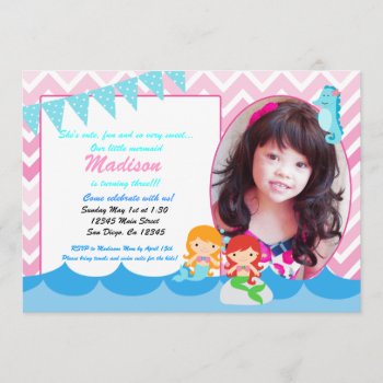 Little Mermaid Girls Birthday Party Invitation by seasidepapercompany at Zazzle