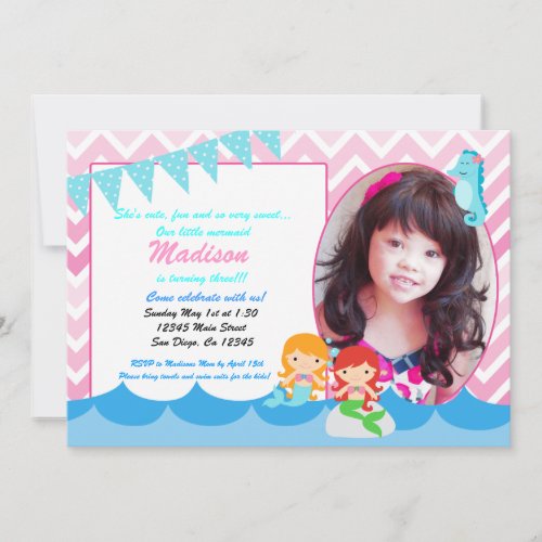 Little Mermaid girls birthday party invitation