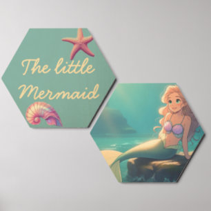 Little mermaid girly 2 pieces wood photo tile