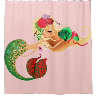 Little Mermaid Kissing Fish Shower Curtain