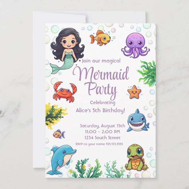 Little Mermaid Magical Birthday Invitation Party (Front)