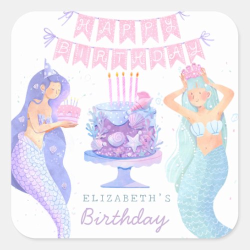 Little Mermaid Magical Under the sea  Birthday  Square Sticker