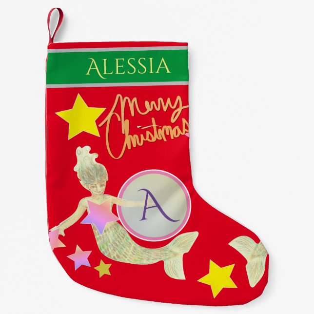 Little Mermaid Monogram Small Christmas Stocking (Front)