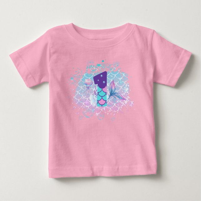 Little Mermaid Number 1, First Child Birthday Baby T-Shirt (Front)