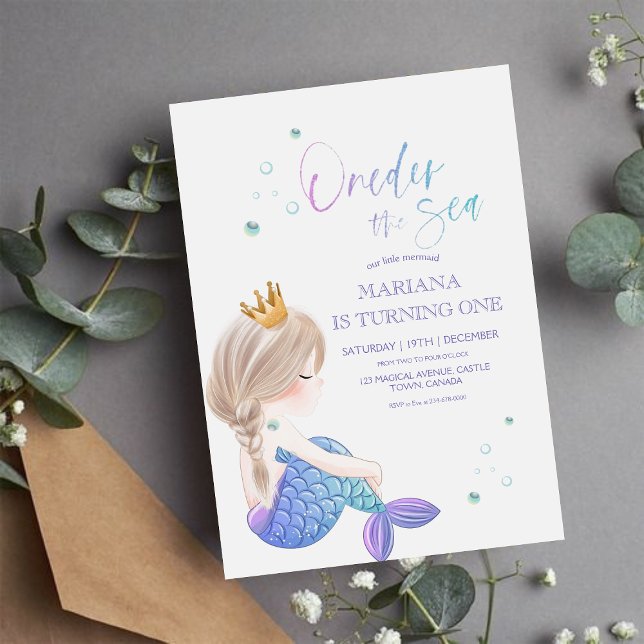 Little Mermaid Ocean Water Sea Girly 1st Birthday Invitation (Creator Uploaded)