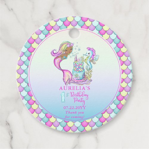 Little Mermaid of Color _ Girl 1st Birthday Party Favor Tags