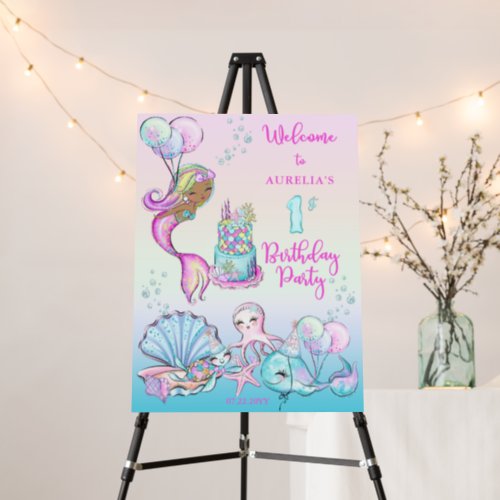 Little Mermaid of Color _ Girl 1st Birthday Party Foam Board