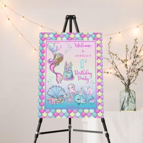 Little Mermaid of Color _ Girl 1st Birthday Party Foam Board