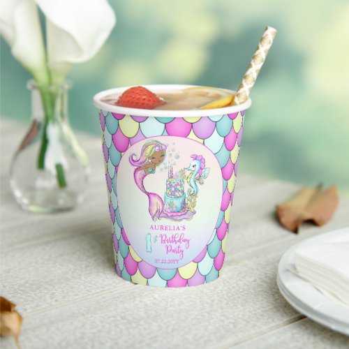 Little Mermaid of Color _ Girl 1st Birthday Party  Paper Cups