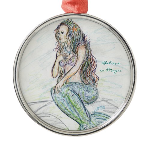 Little Mermaid on Rock Art Custom Ornaments