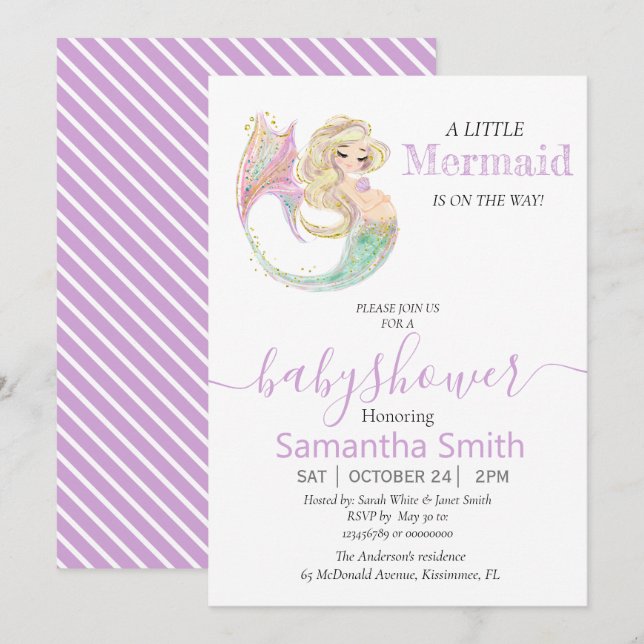 LITTLE MERMAID ON THE WAY Baby Shower Invitation (Front/Back)