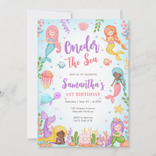 Little Mermaid Oneder The Sea 1st Birthday Invitation