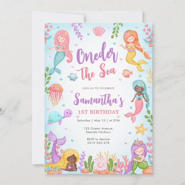 Little Mermaid Oneder The Sea 1st Birthday Invitation (Front)