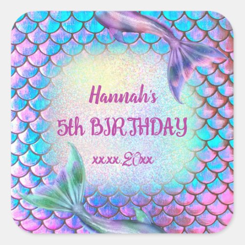 little mermaid pattern Birthday Square Sticker