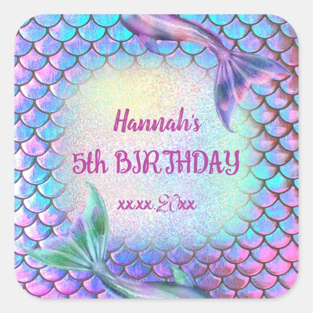 little mermaid pattern Birthday Square Sticker (Front)