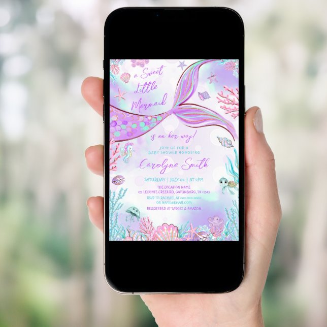 Little Mermaid Pink Purple Baby Shower Invitation (Front Digital)