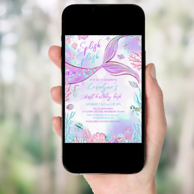 Little Mermaid Pink Purple Birthday Invitation (Front Digital)