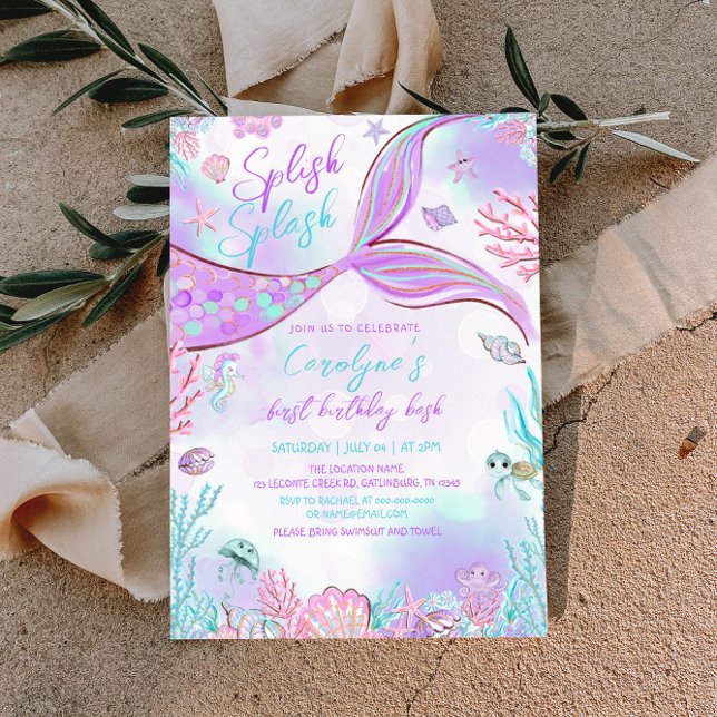 Little Mermaid Pink Purple Birthday Invitation (Creator Uploaded)