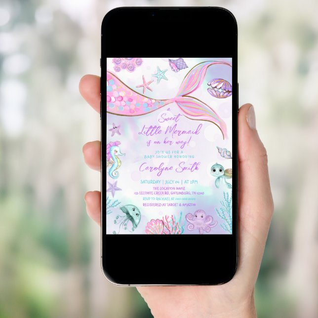 Little Mermaid Purple Pink Baby Shower Invitation (Front Digital)