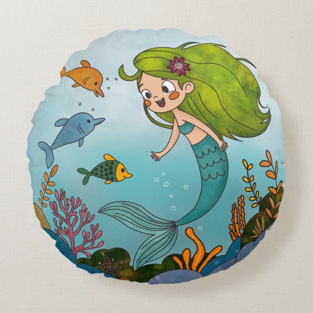 Little mermaid round pillow (Front)
