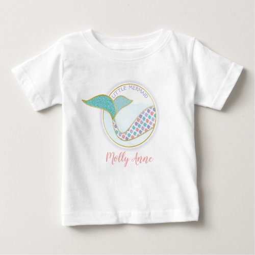 Little Mermaid Tail Glitter Pink Turquoise Purple Baby T_Shirt