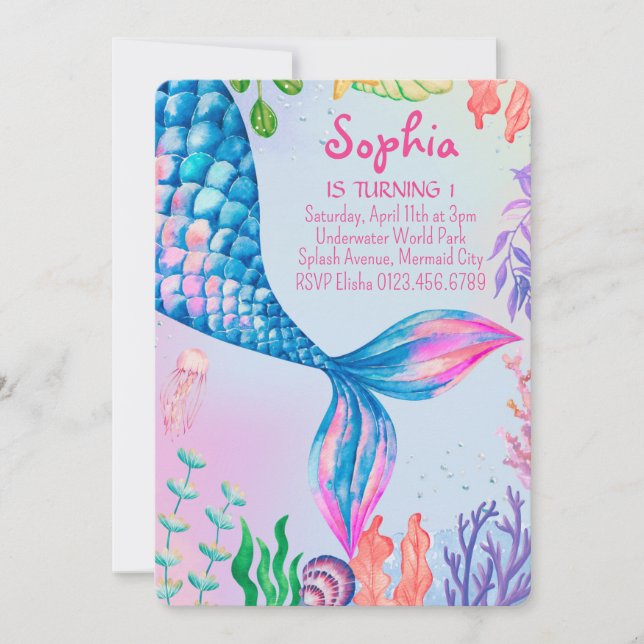 Little Mermaid Tail Underwater Birthday Invitation (Front)