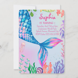 Little Mermaid Tail Underwater Birthday Invitation