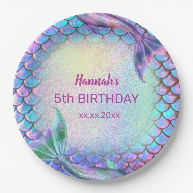 little mermaid theme pattern Birthday Paper Plates (Front)
