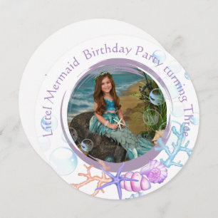  Little Mermaid Three Birthday Party Photo Invitation