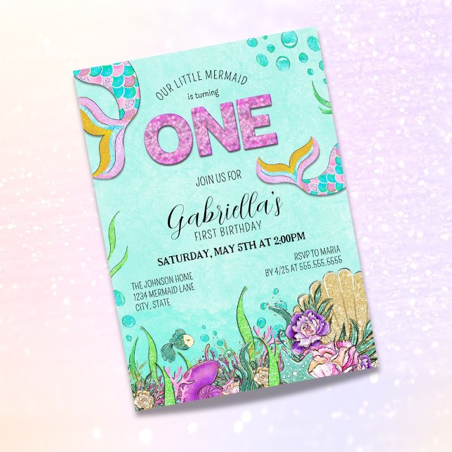 Little Mermaid Turning One 1st Birthday Invitation (Creator Uploaded)