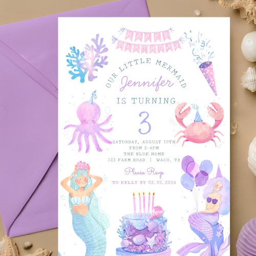 Little Mermaid Under sea Magic Birthday Invitation